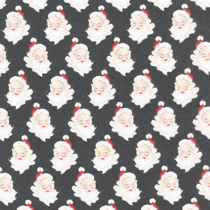 Old Fashioned Christmas - Santa Heads Charcoal Flannel Yardage