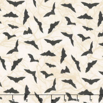Hallow's Eve - Bats Cream Black Yardage