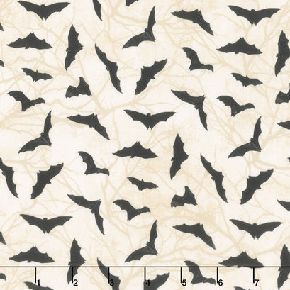 Hallow's Eve - Bats Cream Black Yardage