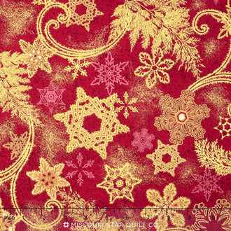 Holiday Flourish 9 - Traditional Colorstory Snowflake Sky Crimson Metallic Yardage