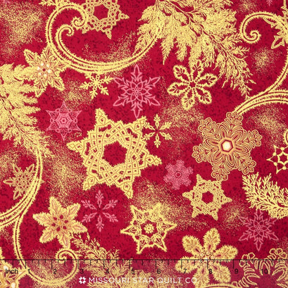 Holiday Flourish 9 - Traditional Colorstory Snowflake Sky Crimson Metallic Yardage