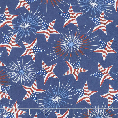 America Home of the Brave - Tossed Stars Navy Yardage