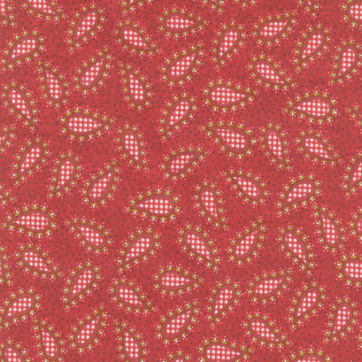 Garnets and Gingham - Small Gingham Paisley Garnet Yardage