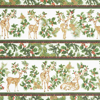 Winter In The Pines - Deer Repeatable Stripe Cream Metallic Yardage