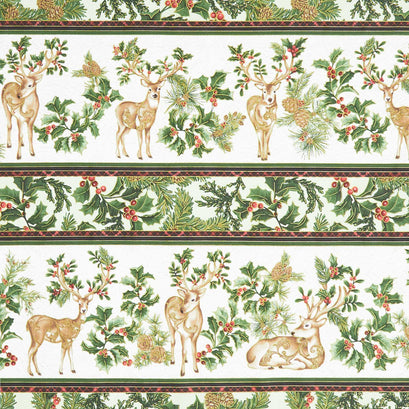 Winter In The Pines - Deer Repeatable Stripe Cream Metallic Yardage