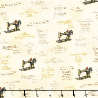 Sewing with Singer - Text Antique Metallic Yardage