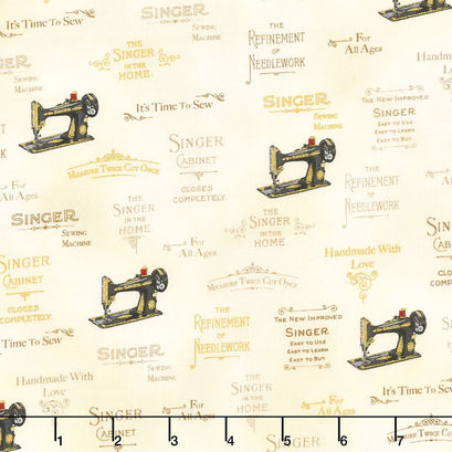 Sewing with Singer - Text Antique Metallic Yardage