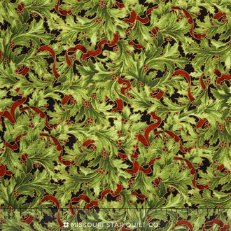 Holiday Flourish 9 - Traditional Colorstory Packed Holly Black Metallic Yardage