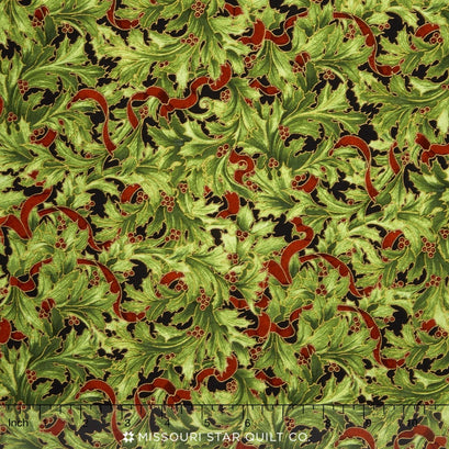 Holiday Flourish 9 - Traditional Colorstory Packed Holly Black Metallic Yardage
