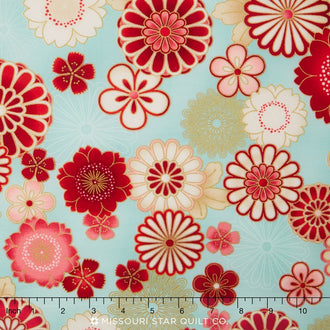 Satsuki 3 - Mum Blooms Blossom Metallic Yardage