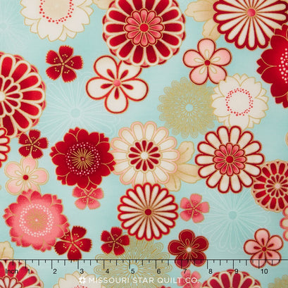 Satsuki 3 - Mum Blooms Blossom Metallic Yardage