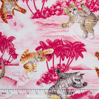 Surfin' Cats - Pink Yardage