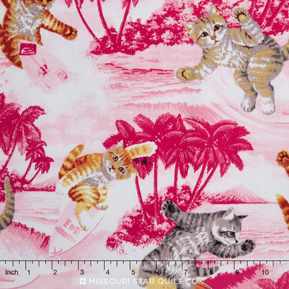 Surfin' Cats - Pink Yardage