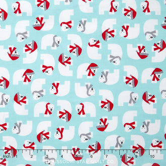 Jingle 4 - Winter Colorstory Small Polar Bears Aqua Yardage