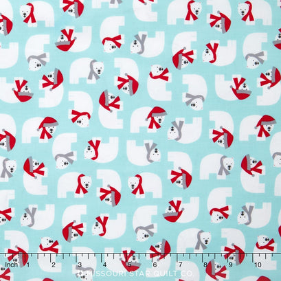 Jingle 4 - Winter Colorstory Small Polar Bears Aqua Yardage