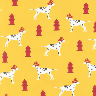 Fire Pups - Dalmations Yellow Yardage