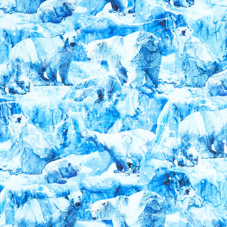 Illuminations - Packed Polar Bears Blue Yardage