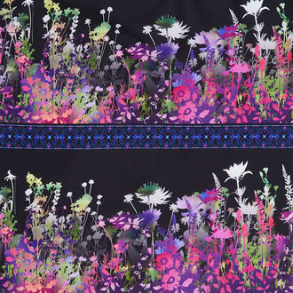 I Dream In Color - Floral Border Stripe Purple Yardage