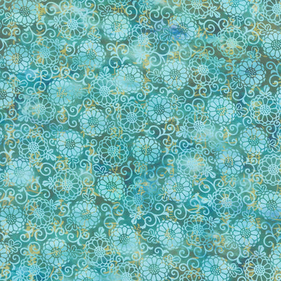 Oriental Gardens - Lace Teal Digitally Printed Yardage
