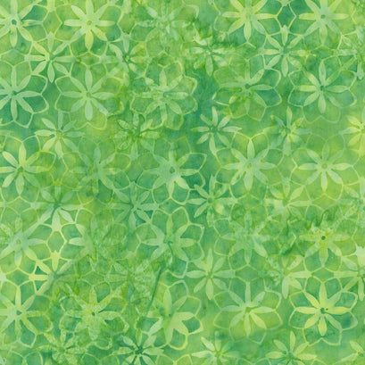 Reflections Batiks - Geo Flower Green Yardage