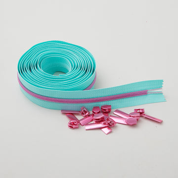 Sallie Tomato Tula Pink #5 Nylon Zipper Tape & Pulls - Mint with Pink Coil Alternative View #1