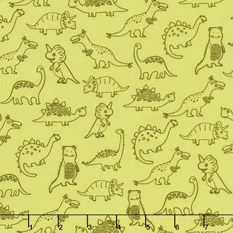 Dinoroar - Outline Dinosaurs Green Yardage
