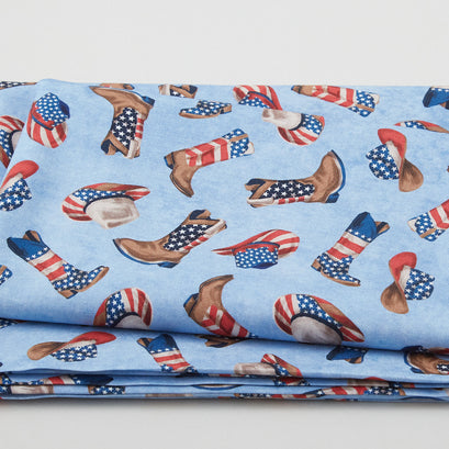 All American - Hats and Boots Blue 2 Yard Cut