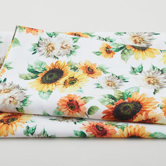 Sunflower Festival - Blooming Sunflowers White 2 Yard Cut