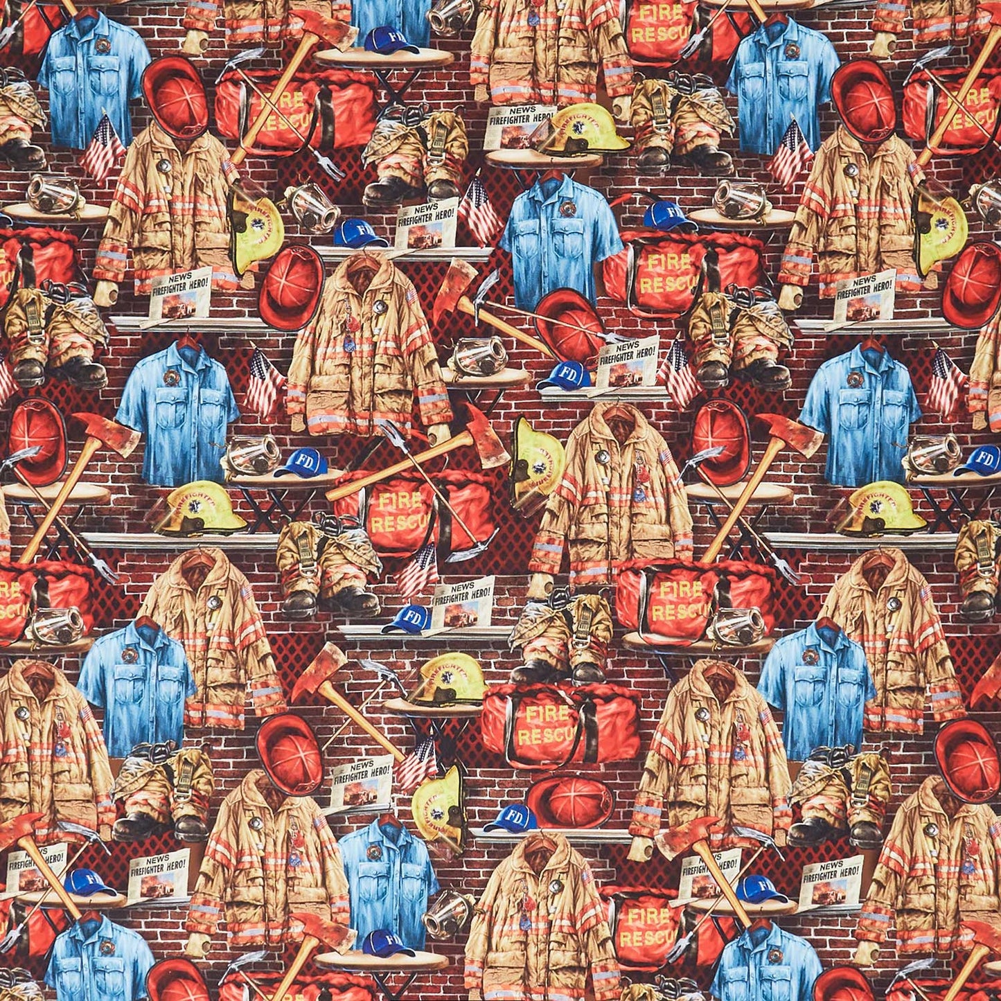 Novelty - Timeless Treasures - Fire Fighter Equipment Multi Yardage Primary Image