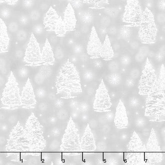 Winter's Grandeur - Champagne Pine Trees Silver Metallic Yardage