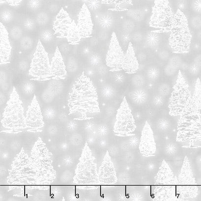 Winter's Grandeur - Champagne Pine Trees Silver Metallic Yardage