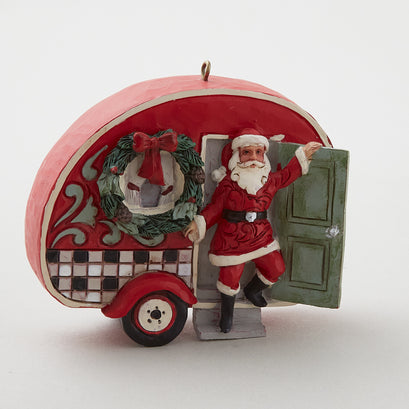 Jim Shore Heartwood Creek Santa in Plaid Camper Ornament