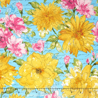 Garden Splendor - Large Flowers Blue Yardage