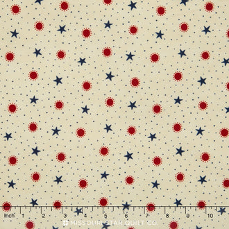 Red, White & Free - Cream Stars & Dots Yardage