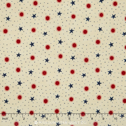Red, White & Free - Cream Stars & Dots Yardage