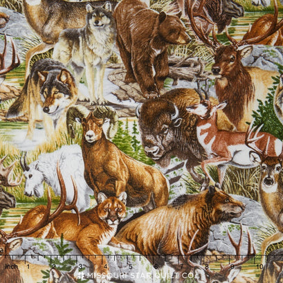 Bringing Nature Home - Multi Animal Collage Earth Yardage