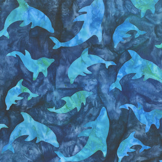 Artisan Batiks - Totally Tropical Dolphins Teal Yardage