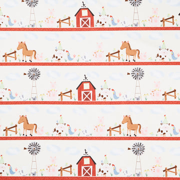 Farm-tastic Friends - Border Stripe Red Yardage