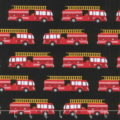 Fire Pups - Fire Truck Black Yardage