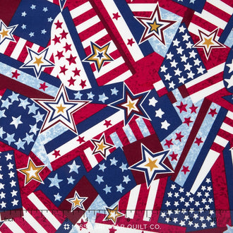 Patriotic for Quilts of Valor Foundation - Tossed Flags Blue Yardage
