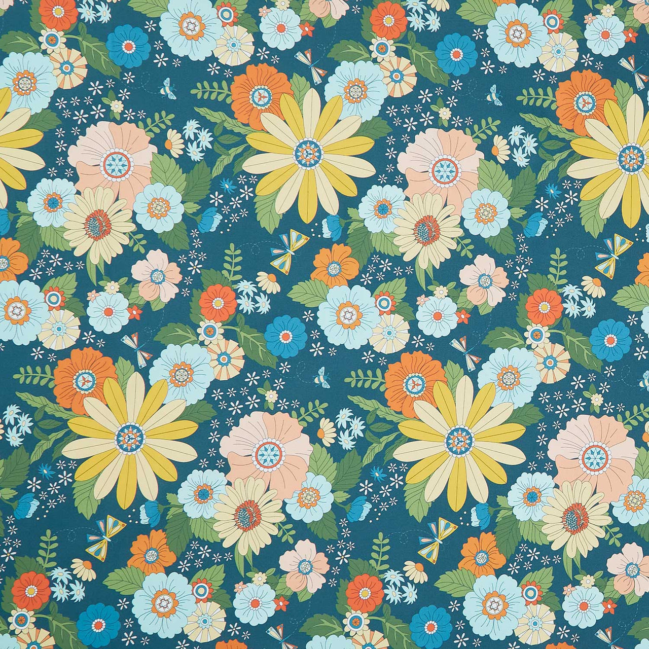 Welcome To Quilt Town - Floral Teal Yardage