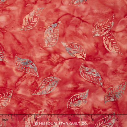 Tonga Batiks - Rose Floating Leaves Tomato Yardage