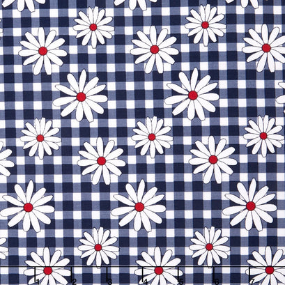 Gingham Girls - Gingham Daisy Navy Yardage