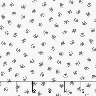 Whiskers & Tails - Paw Prints White Yardage