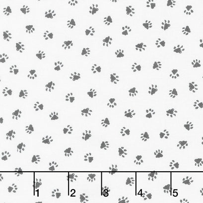 Whiskers & Tails - Paw Prints White Yardage