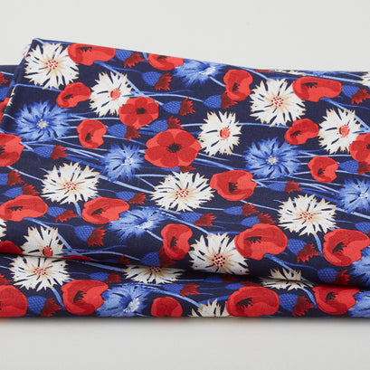 Tried & True Favorites - Poppies & Flowers Navy 2 Yard Cut