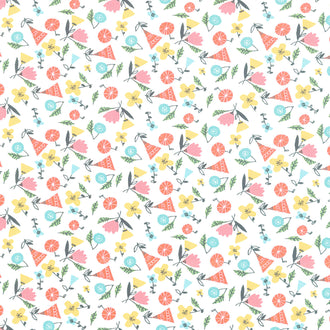 Elephant Joy - Spirit Floral White Yardage