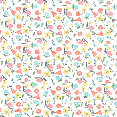 Elephant Joy - Spirit Floral White Yardage