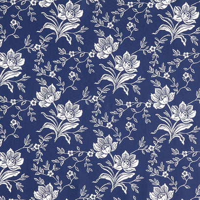 Denim and Daisies - Woodcut Bloom Midnight Jeans Yardage