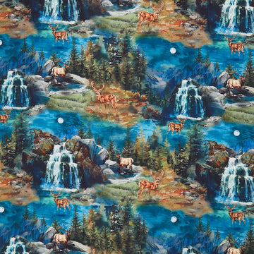 Outdoor Adventure - Majestic Deer Night Cotton Yardage